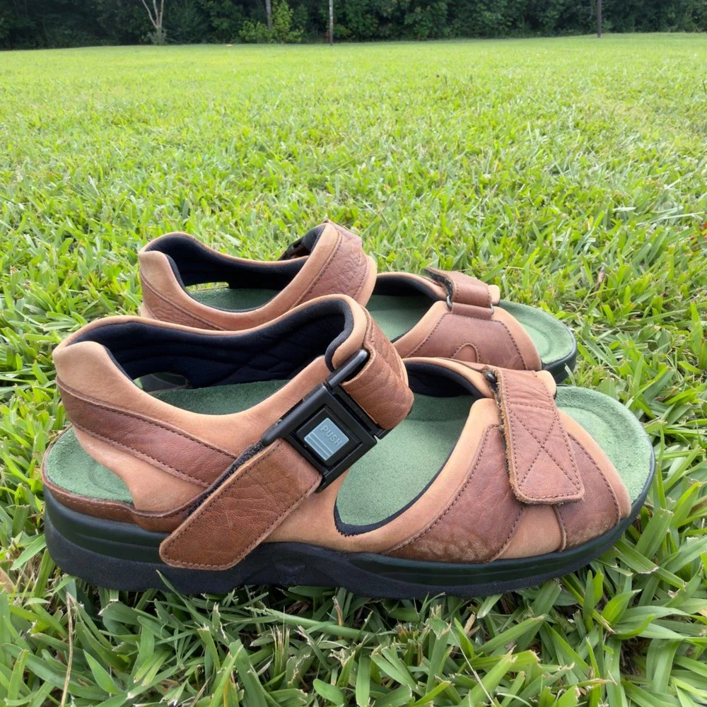 Mephisto Shark Fit Tan Brown Leather Walking Sandals Air Bag System EU 43 M 9.5